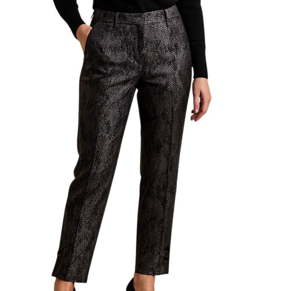 Emporio Armani Main Line Metallic Jacquard Pants S/M Silver‎ Black NWT $495